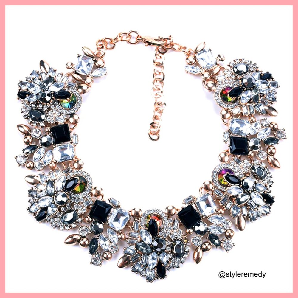Crystal Metal Bib Statement Necklace with Lobster Clasp